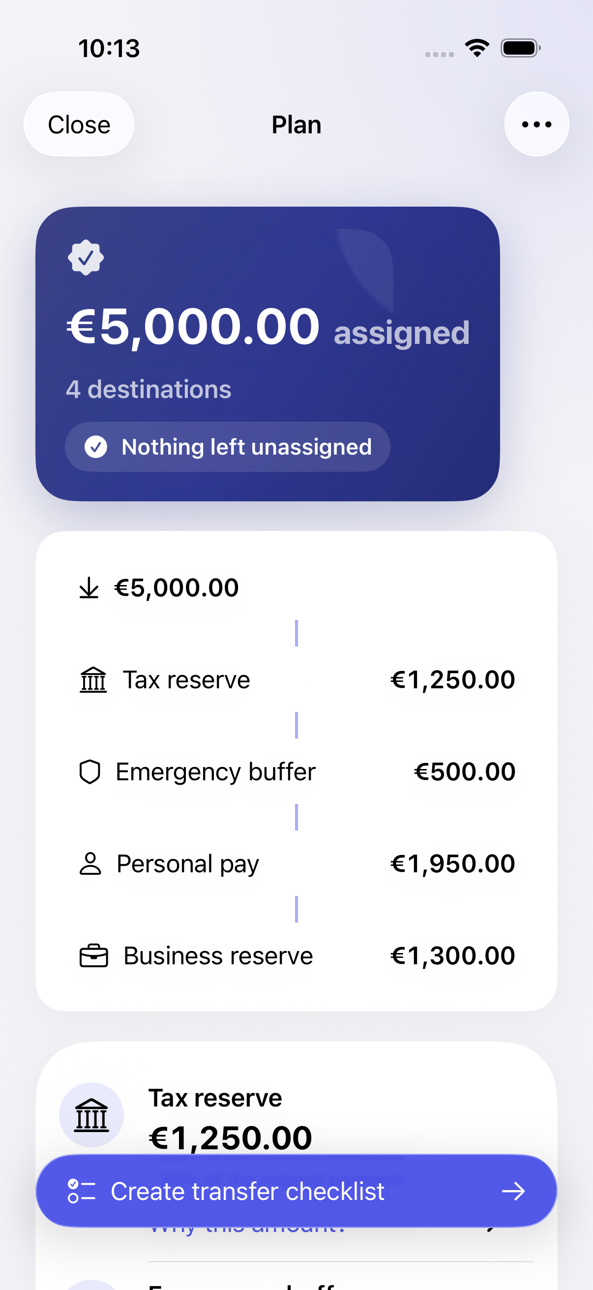 Cascade showing a complete allocation plan for a payment